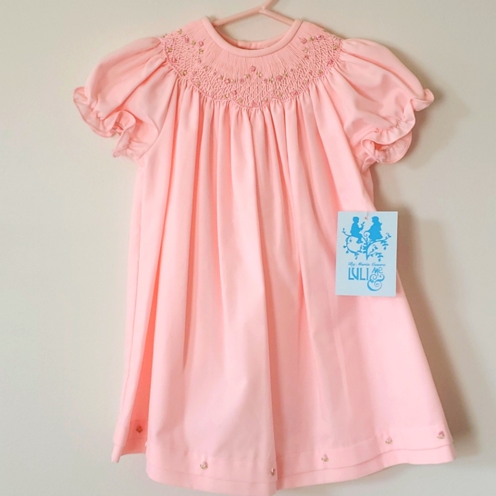 Luli & Me Pink Pearl Smocked Dress 24M